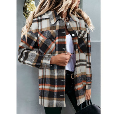 Camisa Cuadrillé de Lana para Mujer - Estilo Europeo Otoño Invierno - Image 4