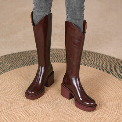 Botas Largas de Cuero con Plataforma y Tacón Grueso - Image 3