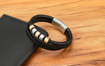 Pulsera de Cuero Trenzado Multicapa para Hombre con Acero Inoxidable - Image 17