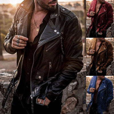 Chaqueta de Cuero para Motociclista Slim Fit con Cuello Alzado - Image 4