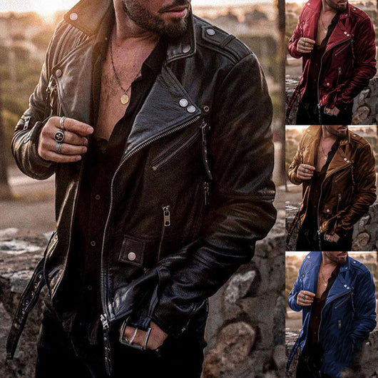 Chaqueta de Cuero para Motociclista Slim Fit con Cuello Alzado - Image 4