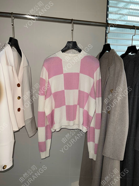 Suéter de Algodón Orgánico con Patrón Ajedrez y Combinación de Colores para Mujer - Image 7