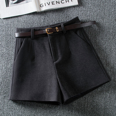 Shorts de Lana Cintura Alta Color Sólido