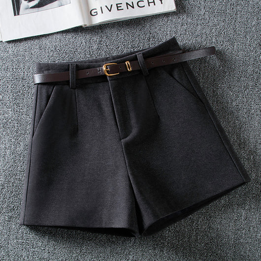 Shorts de Lana Cintura Alta Color Sólido