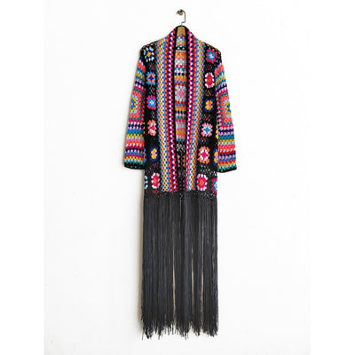 Cardigan Tejido a Mano con Flecos y Diseño Asimétrico Multicolor - Image 3