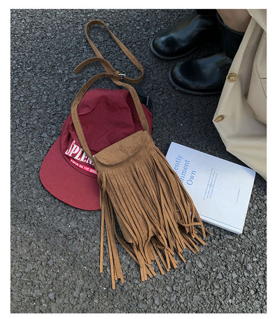 Bolso Bandolera Retro Gamuza Esmerilada con Borlas para Celular - Image 22