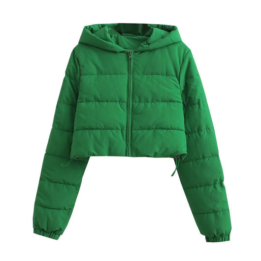 Chaqueta Puffer Corta Multicolor de Algodón con Capucha para Mujer - Image 9