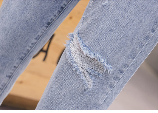 Jeans Rectos de Cintura Alta Holgados con Roturas para Mujer - Image 13