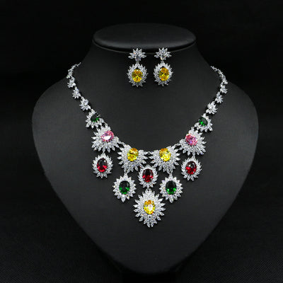 Conjunto de Joyería Nupcial con Zirconias de Colores