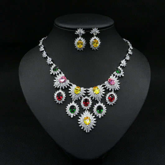Conjunto de Joyería Nupcial con Zirconias de Colores