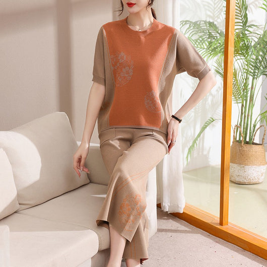 Conjunto Deportivo Dos Piezas Mujer Adulta - Blusa y Pantalón Corto Seda Helada Primavera Otoño - Image 6