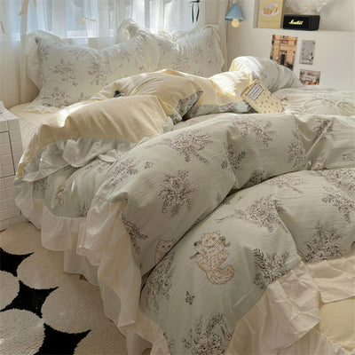 Juego de Cama Algodón Lavado Encaje Tulipán Estilo Coreano 4 Piezas - Image 8