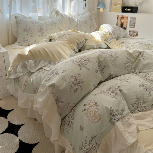 Juego de Cama Algodón Lavado Encaje Tulipán Estilo Coreano 4 Piezas - Image 8