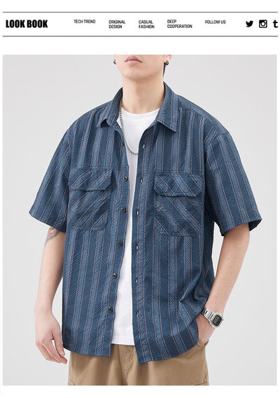 Camisa de Verano Seersucker a Rayas para Hombre - Image 17