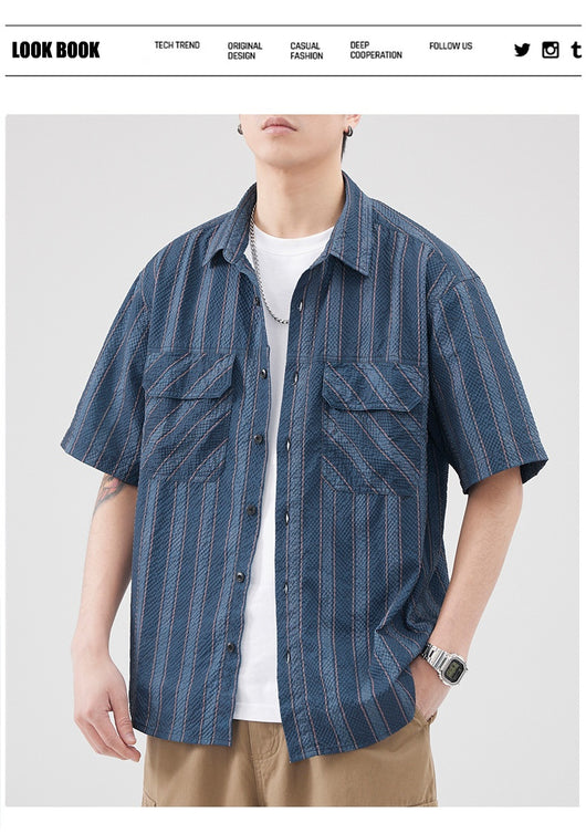 Camisa de Verano Seersucker a Rayas para Hombre - Image 17