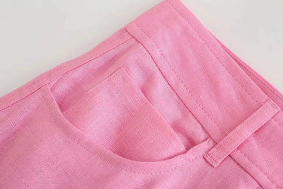 Pantalón Lino Retro Cintura Alta Bolsillos Dobles Pierna Ancha - Image 4