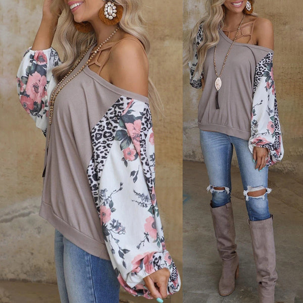 Blusa Casual Suelta de Manga Larga con Estampado para Mujer