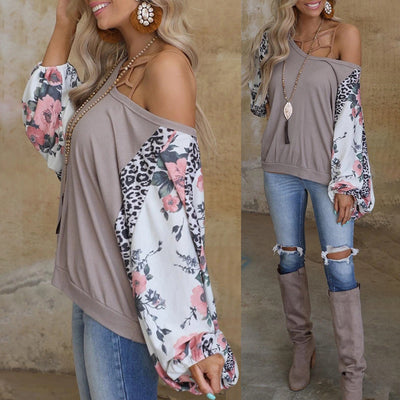 Blusa Casual Suelta de Manga Larga con Estampado para Mujer