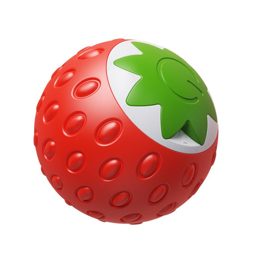 Green electric pet toy ball with a textured surface and a white strawberry-like design featuring a power button. - Image 5