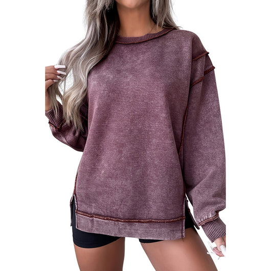Blusa Suelta Casual de Color Liso con Abertura Lateral - Image 6