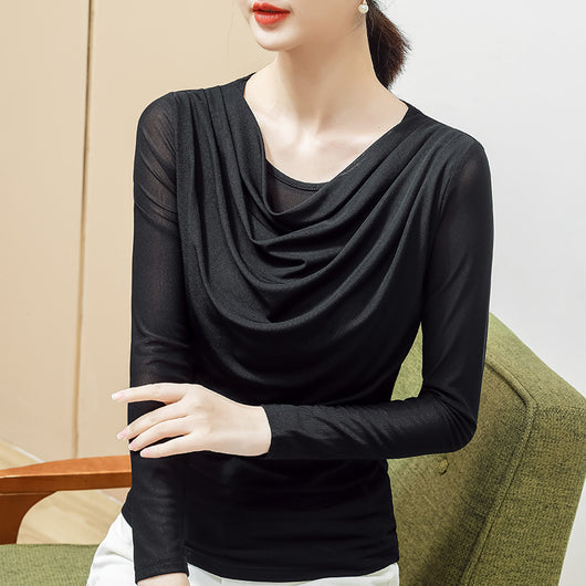 Blusa Plisada de Color Sólido para Mujer