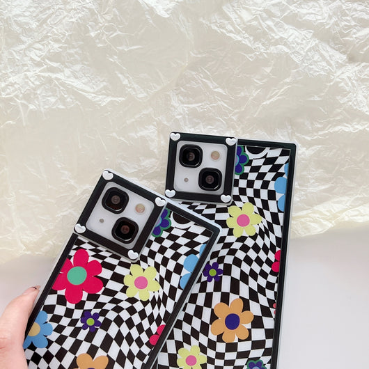 Funda para Teléfono con Patrón de Cuadros Irregulares y Flores - Image 5
