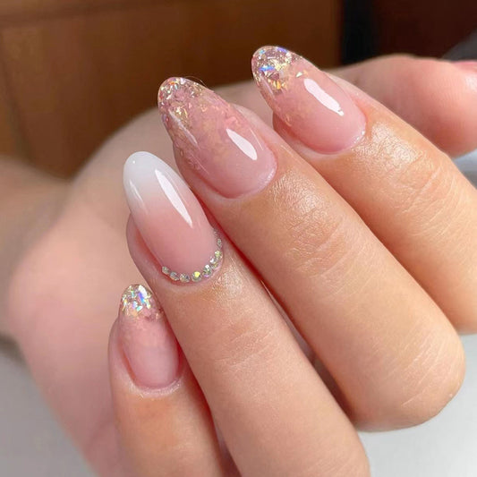 Uñas Postizas Degradado Brillante con Diamantes