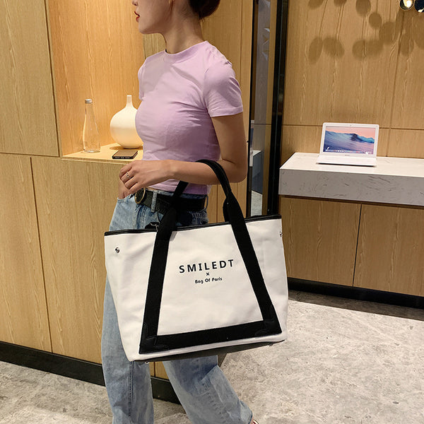 Bolso Tote Coreano de Gran Capacidad en Lona - Bolsa de Moda Versátil