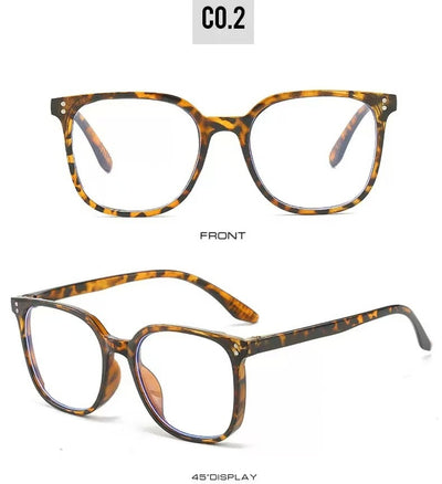 Full-frame trendy blue light blocking glasses with a transparent blue square frame and clear lenses. - Image 21