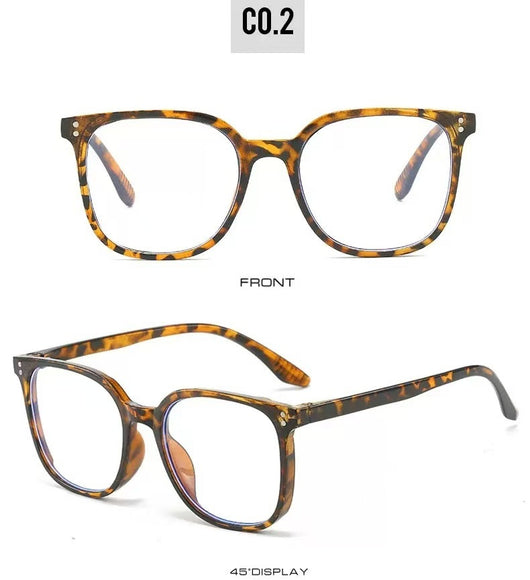 Full-frame trendy blue light blocking glasses with a transparent blue square frame and clear lenses. - Image 21