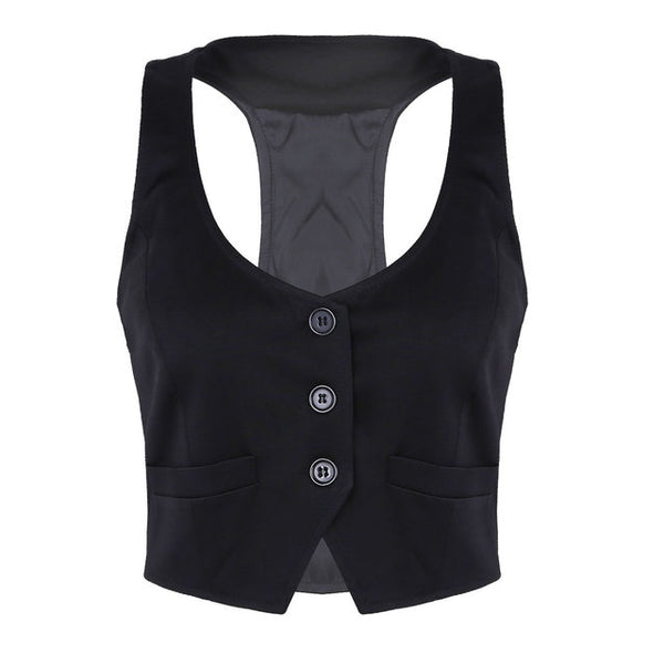 Chaleco Ajustado de Cuello V con Botones para Mujer