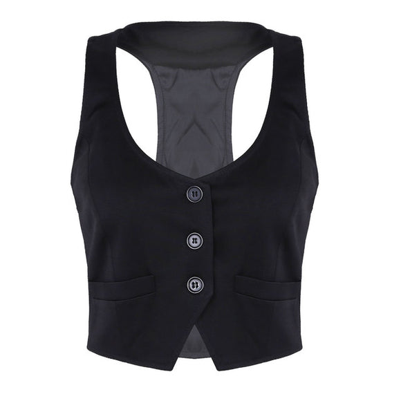 Chaleco Ajustado de Cuello V con Botones para Mujer