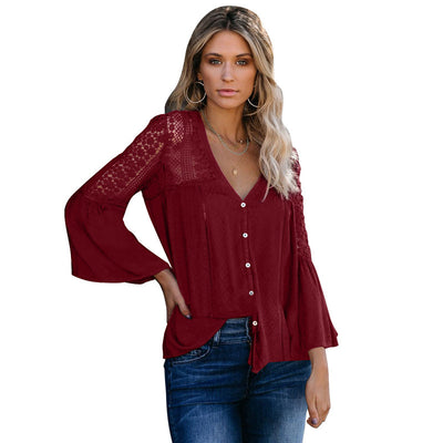 Blusa Mujer Capucha Cuello V Hueco Manga Acampanada Encaje - Image 12