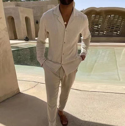 Traje Casual de Manga Larga con Solapa - Camisa y Pantalón Slim Fit para Hombre - Image 2