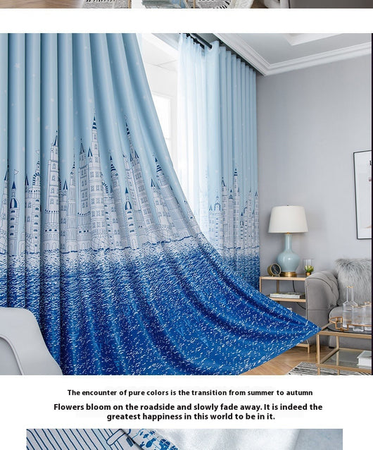 Brown thickened shading curtain with an electric carving floral texture, partially drawn in a bedroom setting. - Image 13