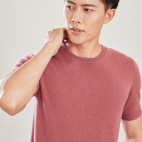 Suéter de Lana Pura Cuello Redondo Manga Corta para Hombre - Otoño e Invierno