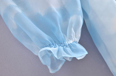 Vestido Azul Cielo con Mangas Abullonadas y Estampado Nube para Mujer - Image 14