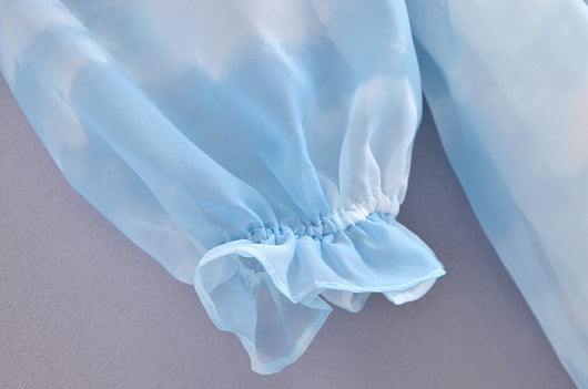 Vestido Azul Cielo con Mangas Abullonadas y Estampado Nube para Mujer - Image 14
