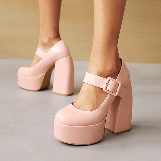 Zapatos de Cuero Talla Grande con Tacón Grueso para Mujer - Image 2