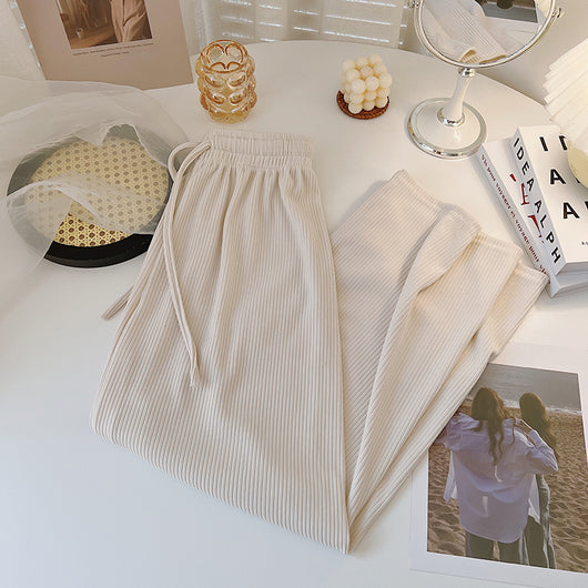 Pantalones Casuales Cintura Alta con Cordón Ajustable Mujer