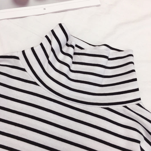 Camiseta de Cuello Alto a Rayas Estilo Coreano - Básico Versátil para Estudiantes - Image 10