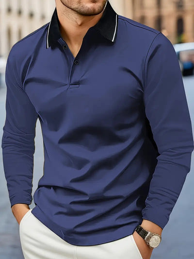 Polo de Golf Otoño para Hombre con Contraste de Colores y Mangas Largas - Image 12