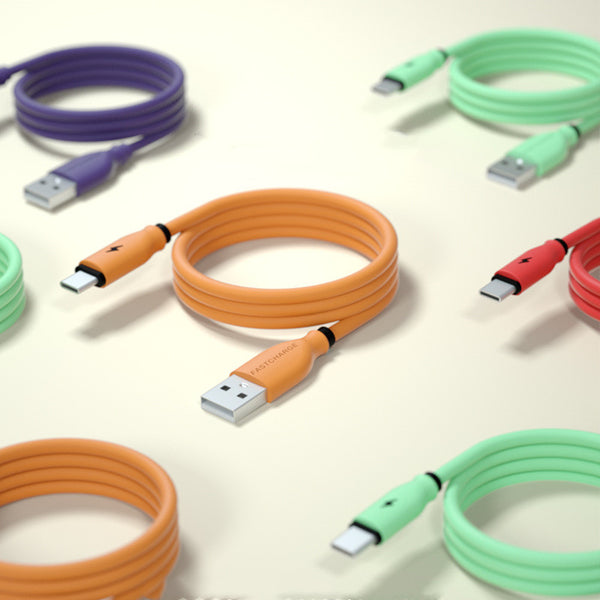 Cable de Carga y Datos de Goma Líquida Suave - Compatible con Apple (Lightning) y Android (Tipo C)