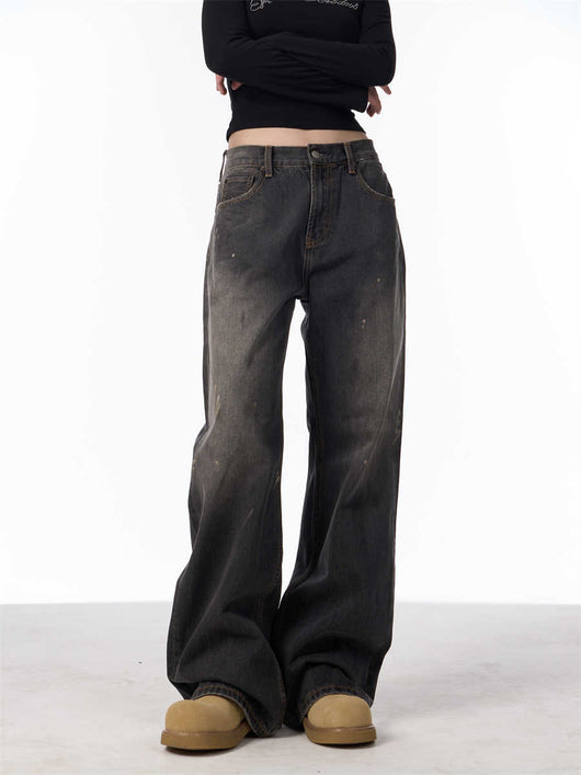 Jeans Rectos Anchos con Efecto Desteñido y Salpicaduras de Tinta para Mujer - Image 13