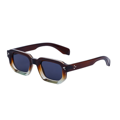 Men's square frame sunglasses with a two-tone brown and black frame, dark green lenses, and tortoise shell temples. - Image 7