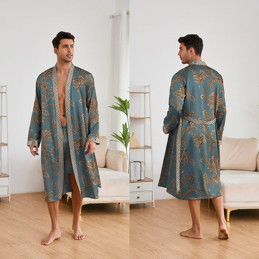 Bata Estampada para Hombre con Mangas Largas y Pantalón Corto - Image 6