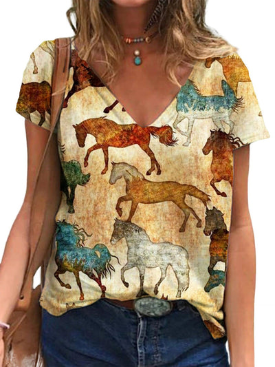 Playera Cuello V Estampado Retro 3D para Mujer - Image 19