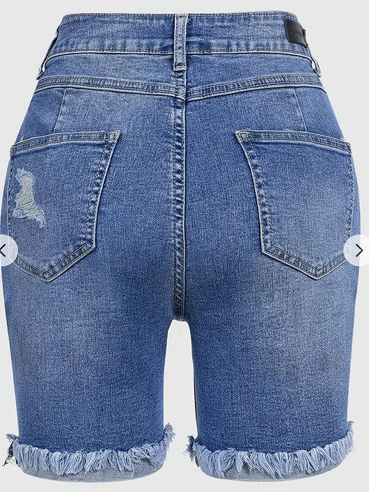 Shorts de Mezclilla Rotos Talla Grande con Máximo Estiramiento - Image 5