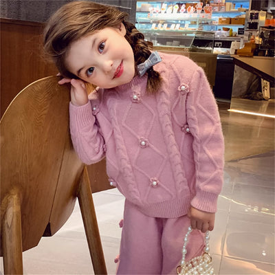 Conjunto Infantil Elegante: Suéter y Pantalón Palazzo para Niñas