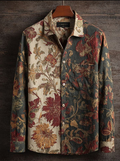 Camisa Floral Holgada de Manga Larga Estilo Retro Americano para Hombre - Image 20